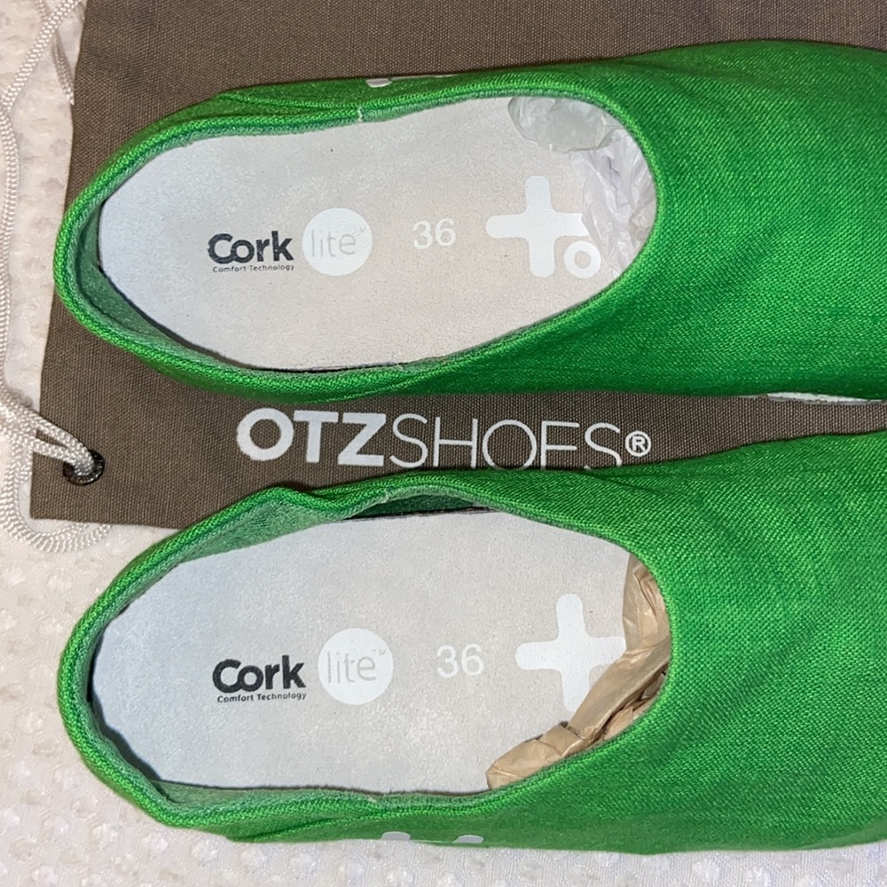 NEW! OTZ Canvas Linen Slip Ons Size 36 5.5 GREEN Shoes Flats - Picture 10 of 13